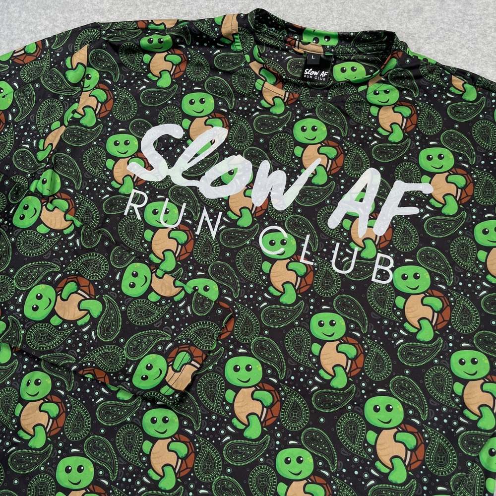 Slow AF Run Club Long Sleeve Shirt Men L Black Turtle Paisley Zip Pocket Tee